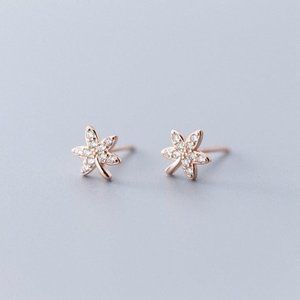 Rose Gold Maple Leaves Shining Studs- ECZ017 Rose Gold SS082